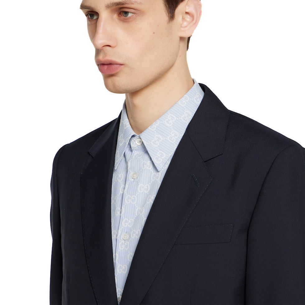 Striped GG cotton jacquard shirt in light blue | GUCCI® US Striped GG cotton jacquard shirt in light blue | GUCCI® US