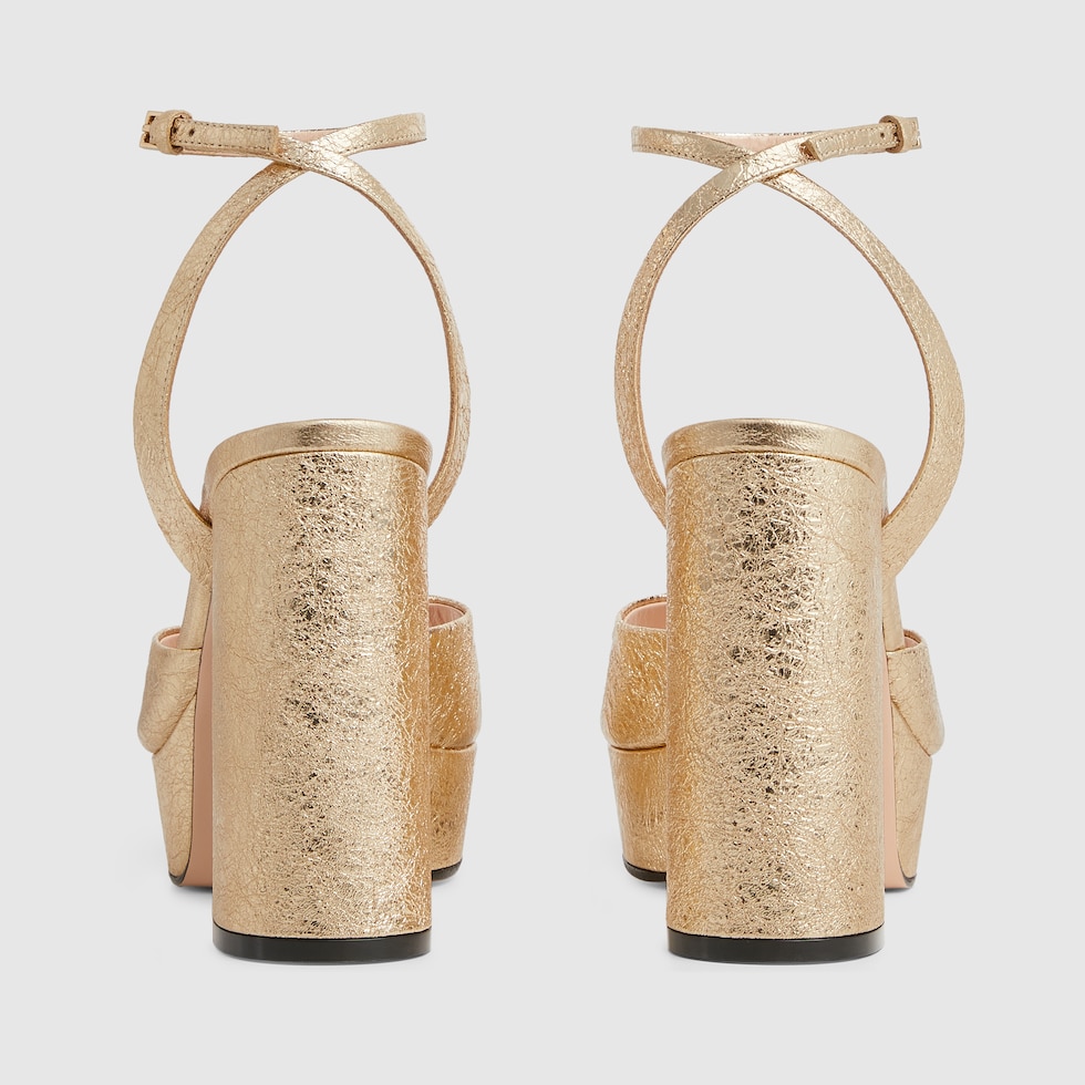 Women's Horsebit platform sandal in platinum metallic