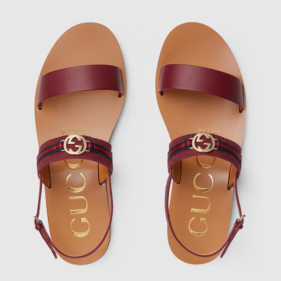 Women's sandal with Interlocking G and Web in Rosso Ancora