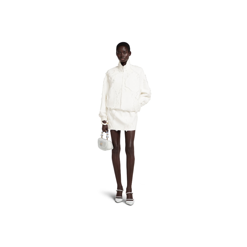 Cotton wool fil coupé zip jacket in off white | GUCCI® NO