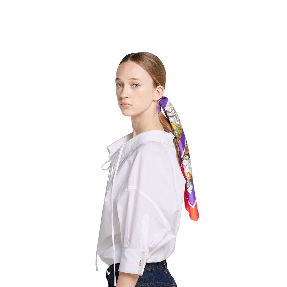 GUCCI グッチ スカーフ グリーン系 / フラワープリント シルク
