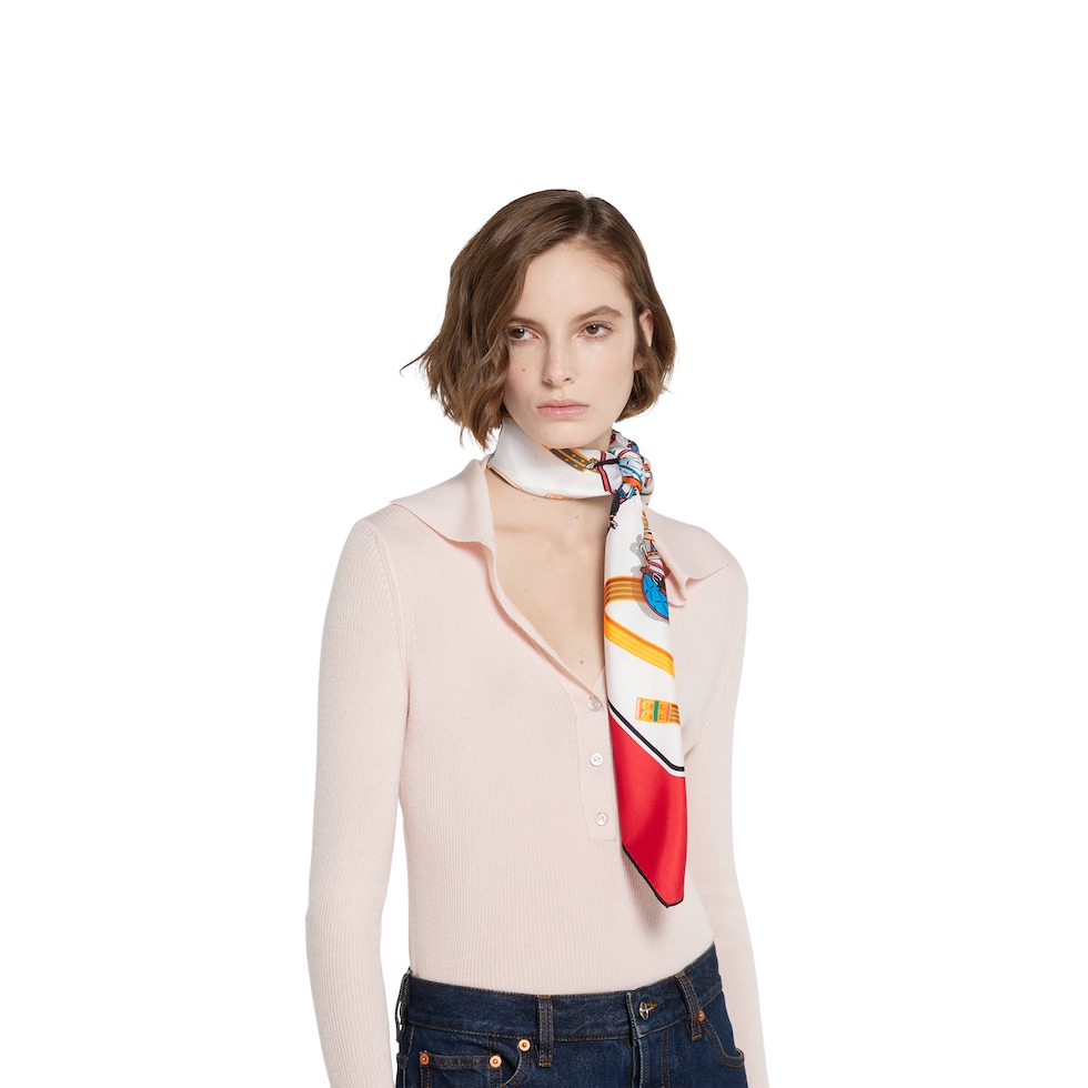 90 x 90 project printed silk carré in white and red | GUCCI® US
