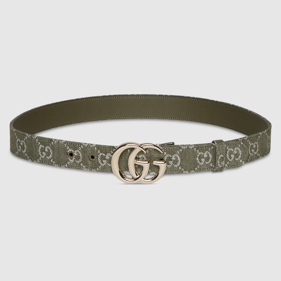 【送料&関税込】Gucci Gg Marmont Thin Belt Men's Slim Black Leather Belt With Gold Double G Buckle