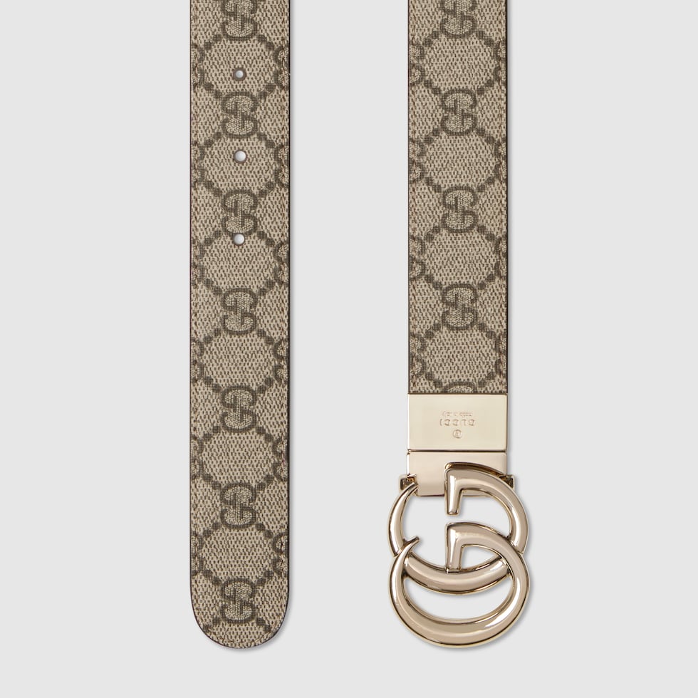 【新品】GUCCI レザー ベルト ダブルG バックル ベージュ GG ロゴ ダブルG リバーシブル ワイドベルト ・ベージュ GGスプリーム＆レッド