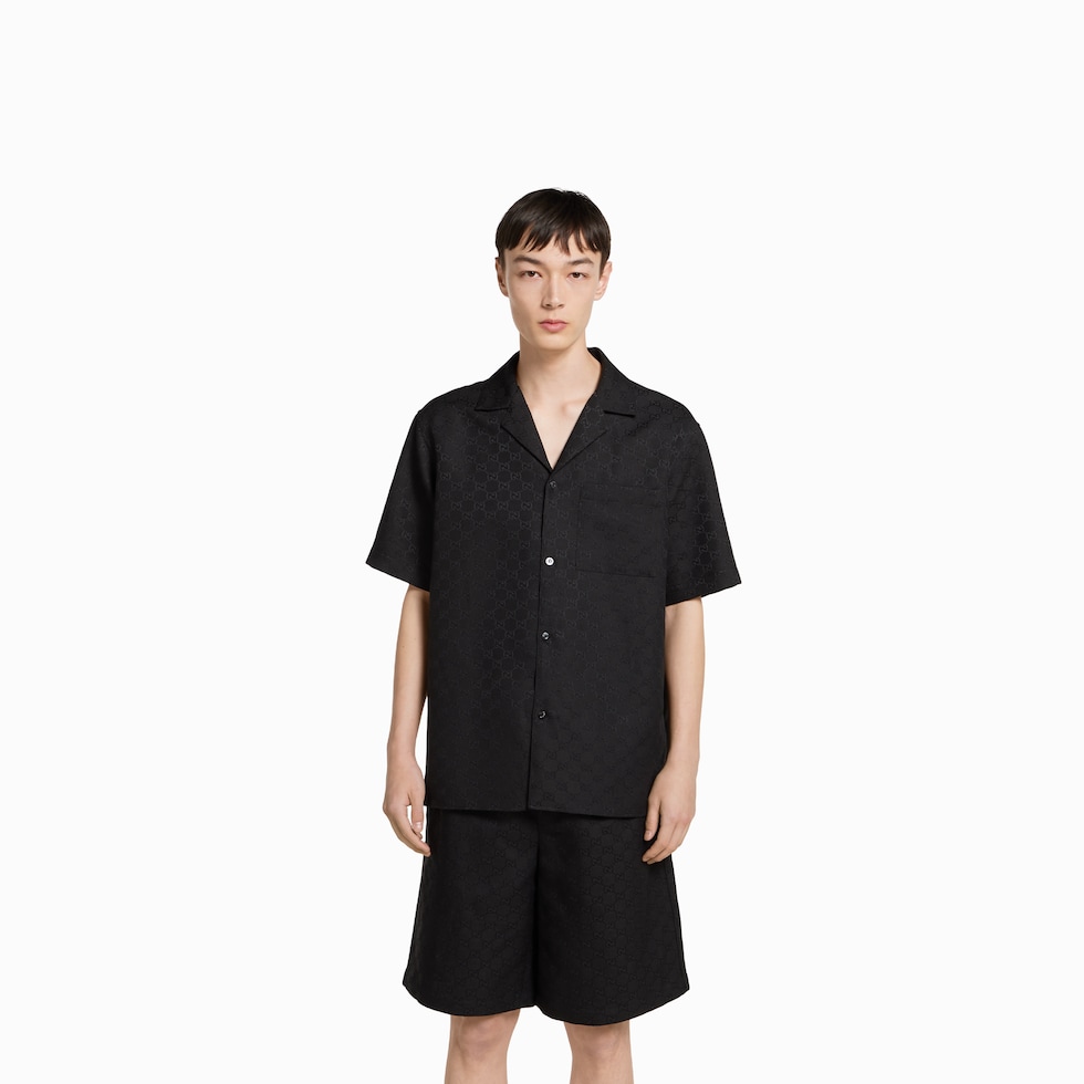 セール★Gucciグッチ★795249 Printed silk shirt in beige and blue | GUCCI® US