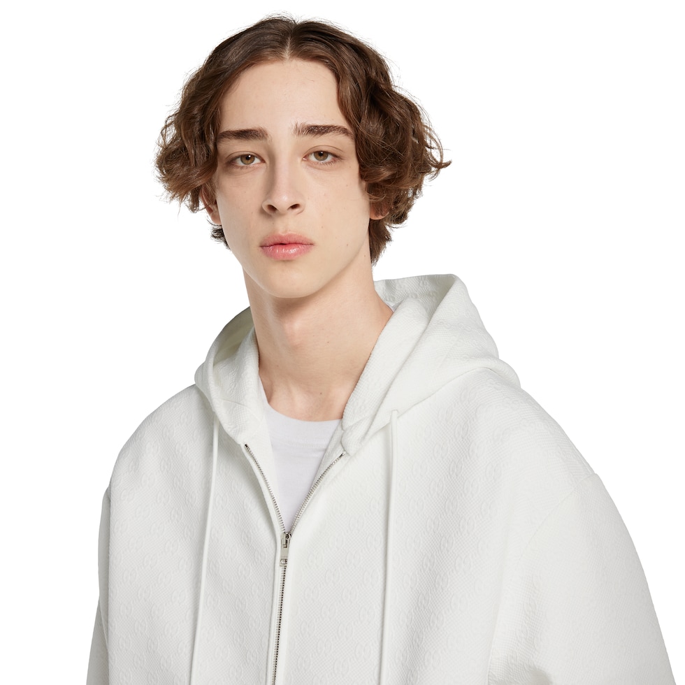 Embossed GG technical jersey zip jacket in white | GUCCI® US Embossed GG technical jersey zip jacket in white | GUCCI® US