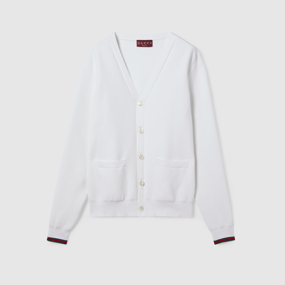 コットンピケ ニット カーディガン ホワイト | GUCCI公式