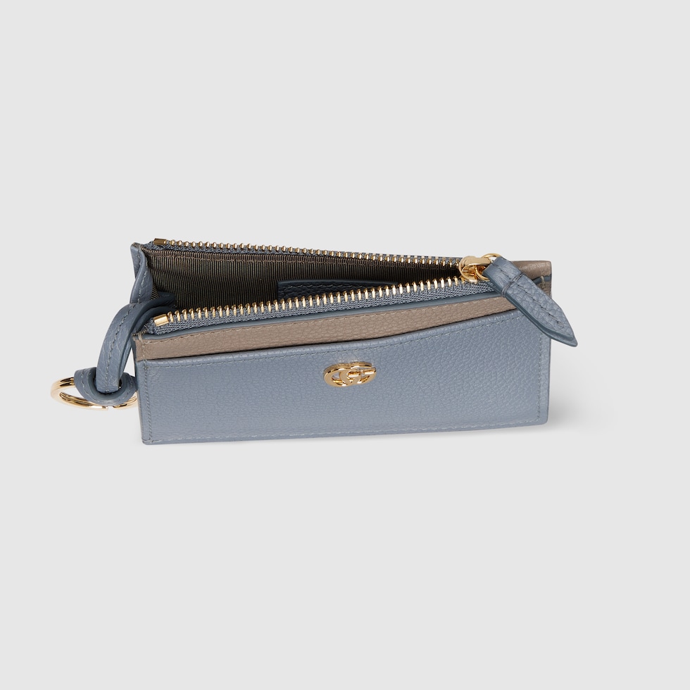 ダブルG ジップ キーポーチlight blue and beige leather