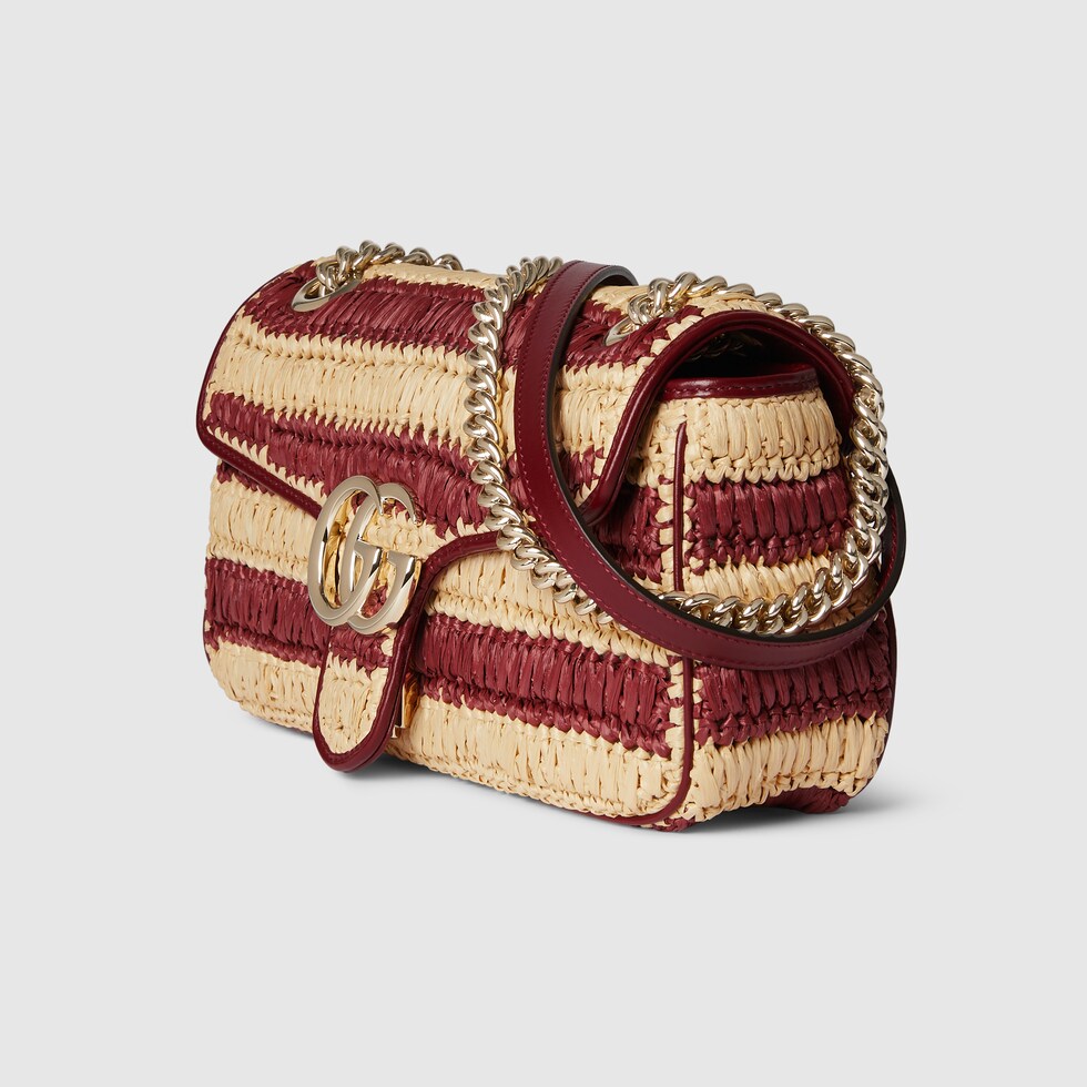 GG Marmont woven medium shoulder bag in Rosso ancora and natura