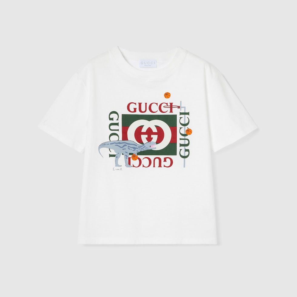 Children's cotton T-shirt with print in white | GUCCI® GR