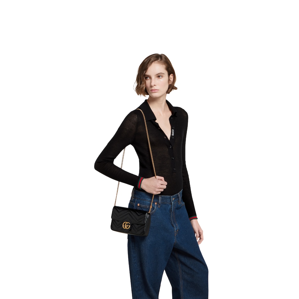 GG Marmont small shoulder bag in black leather | GUCCI® US