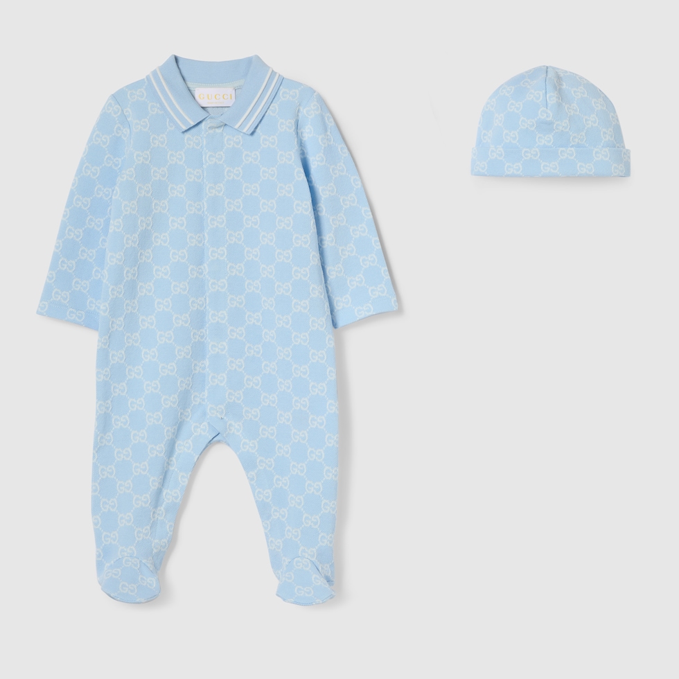 Baby cotton two-piece gift set in light blue | GUCCI® US