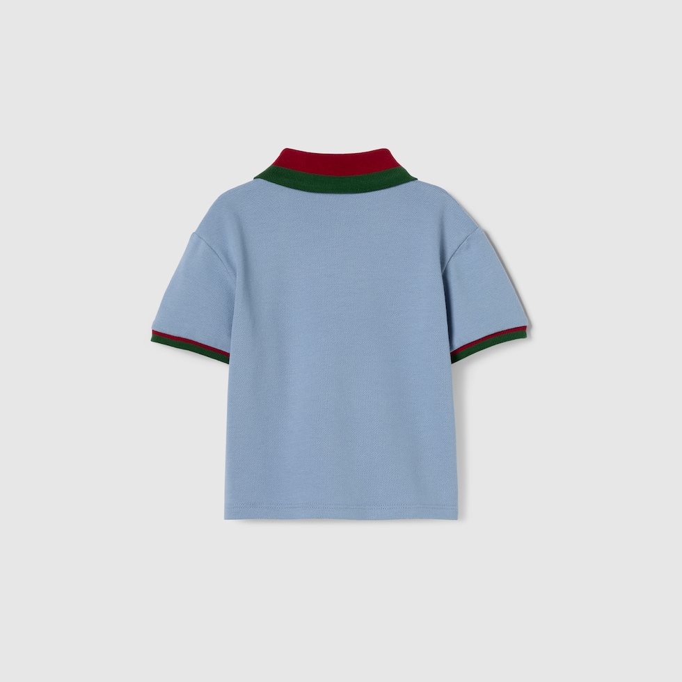 GUCCI 水色 ストライプポロシャツ ベビー〕ウェブ ストライプ コットン ポロシャツライトブルー