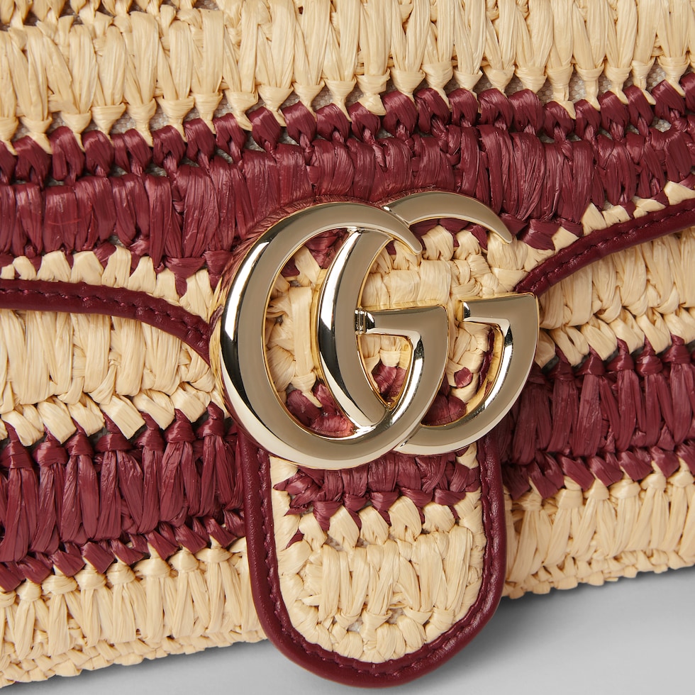 GG Marmont woven medium shoulder bag in Rosso ancora and natura