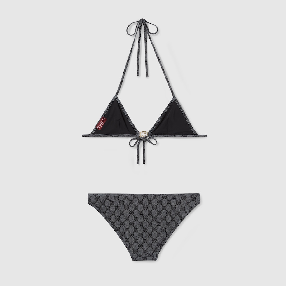 Printed GG stretch jersey bikini in black | GUCCI® US