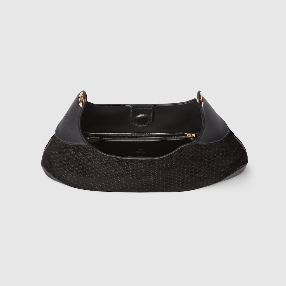 Gucci B medium shoulder bag in black GG suede | GUCCI® US