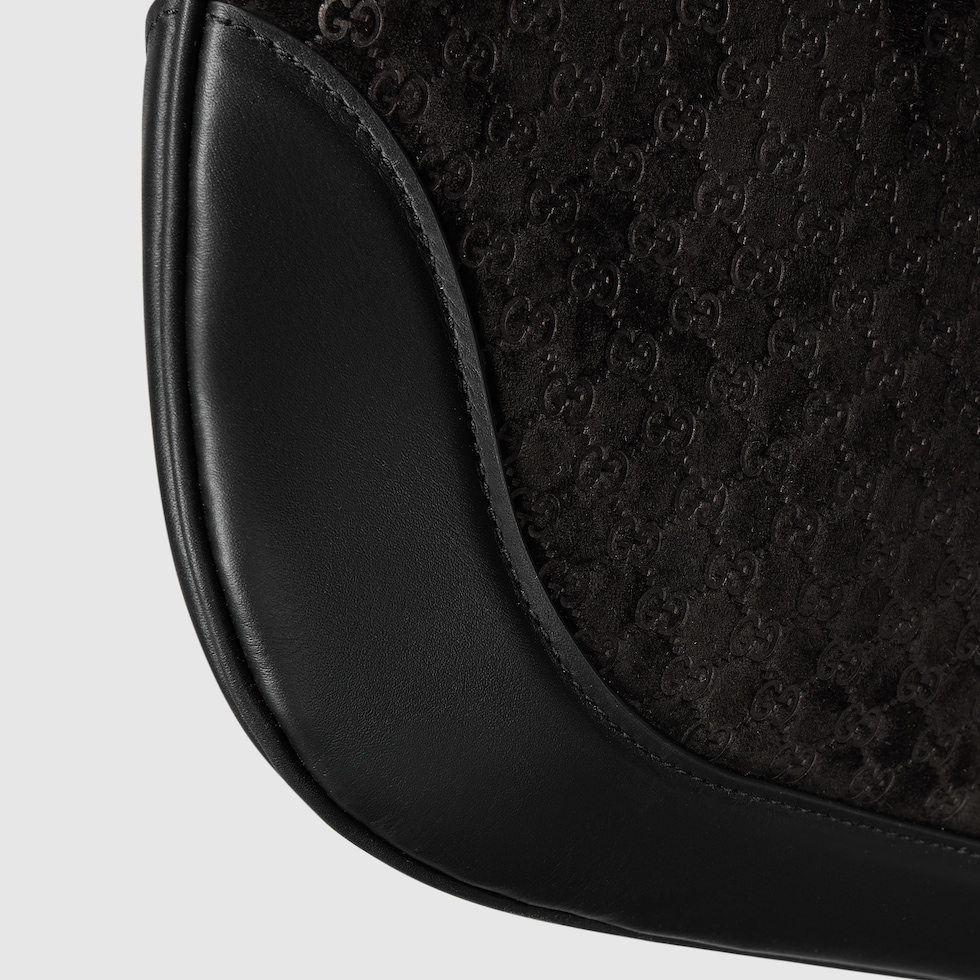 Gucci B medium shoulder bag in black GG suede | GUCCI® US