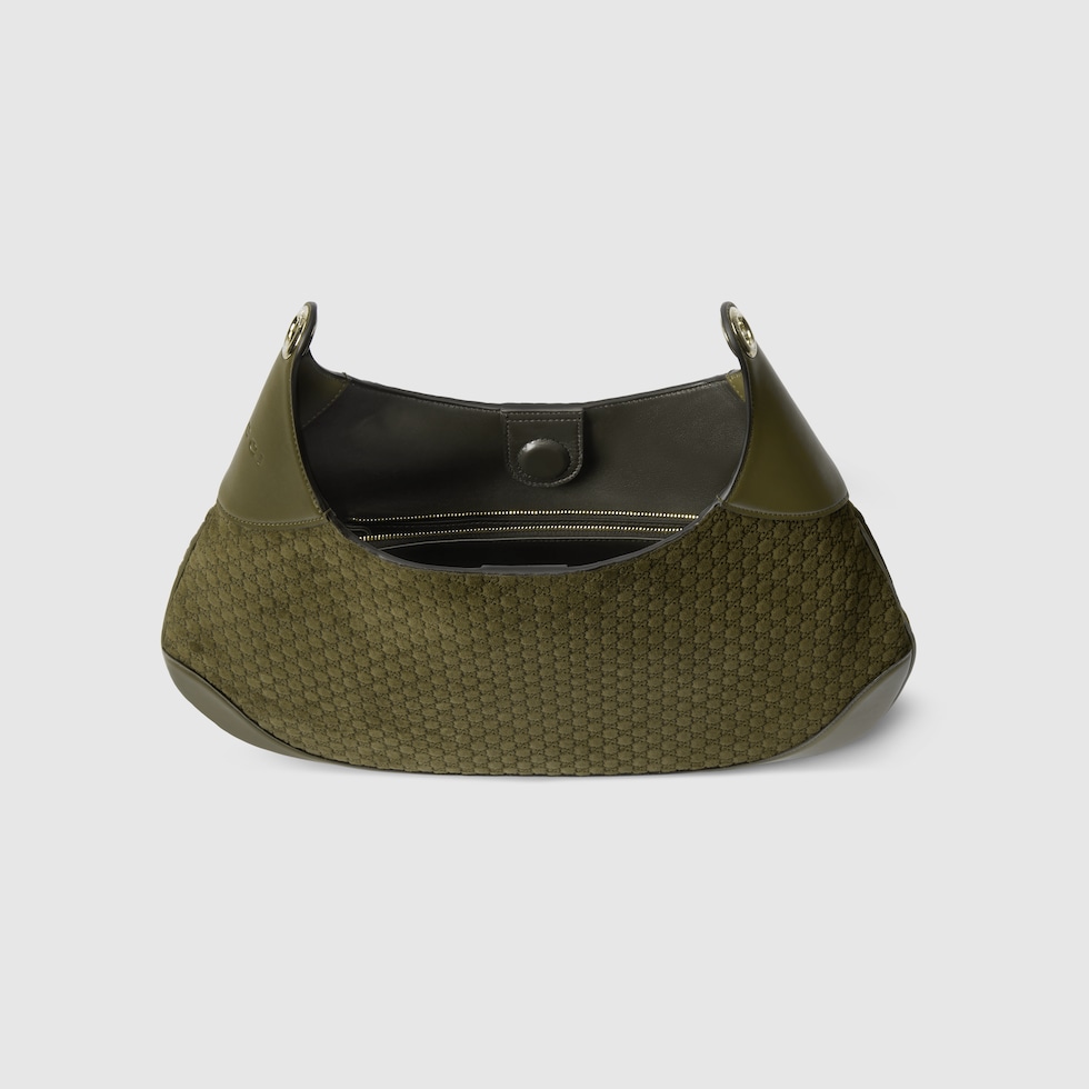 Gucci B medium shoulder bag in dark green GG suede | GUCCI® US