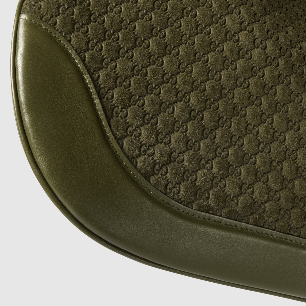 Gucci B medium shoulder bag in dark green GG suede | GUCCI® US