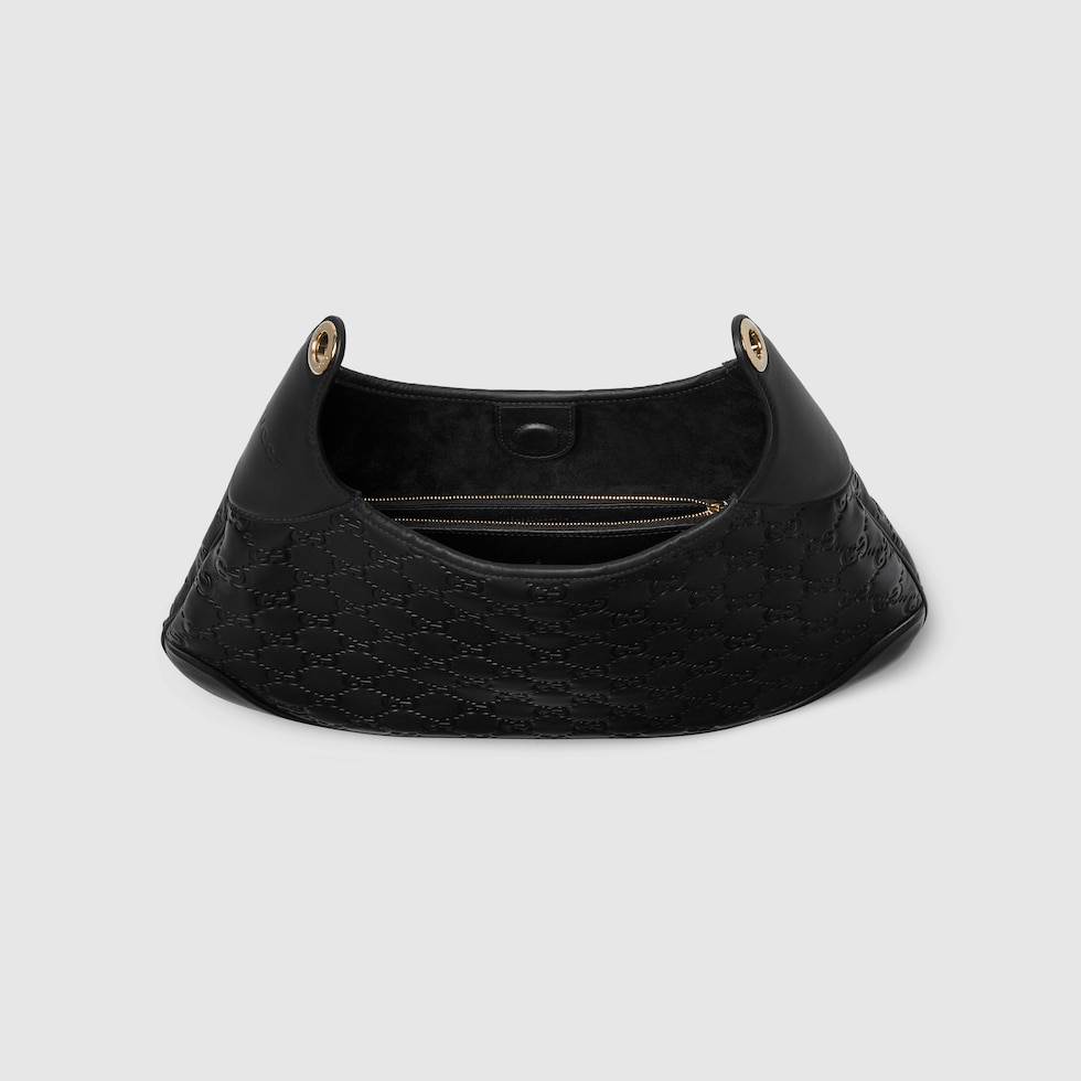 Gucci B medium shoulder bag in black GG leather | GUCCI® US Gucci B medium shoulder bag in black GG leather | GUCCI® US