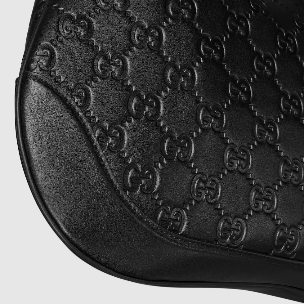 Gucci B medium shoulder bag in black GG leather | GUCCI® US Gucci B medium shoulder bag in black GG leather | GUCCI® US