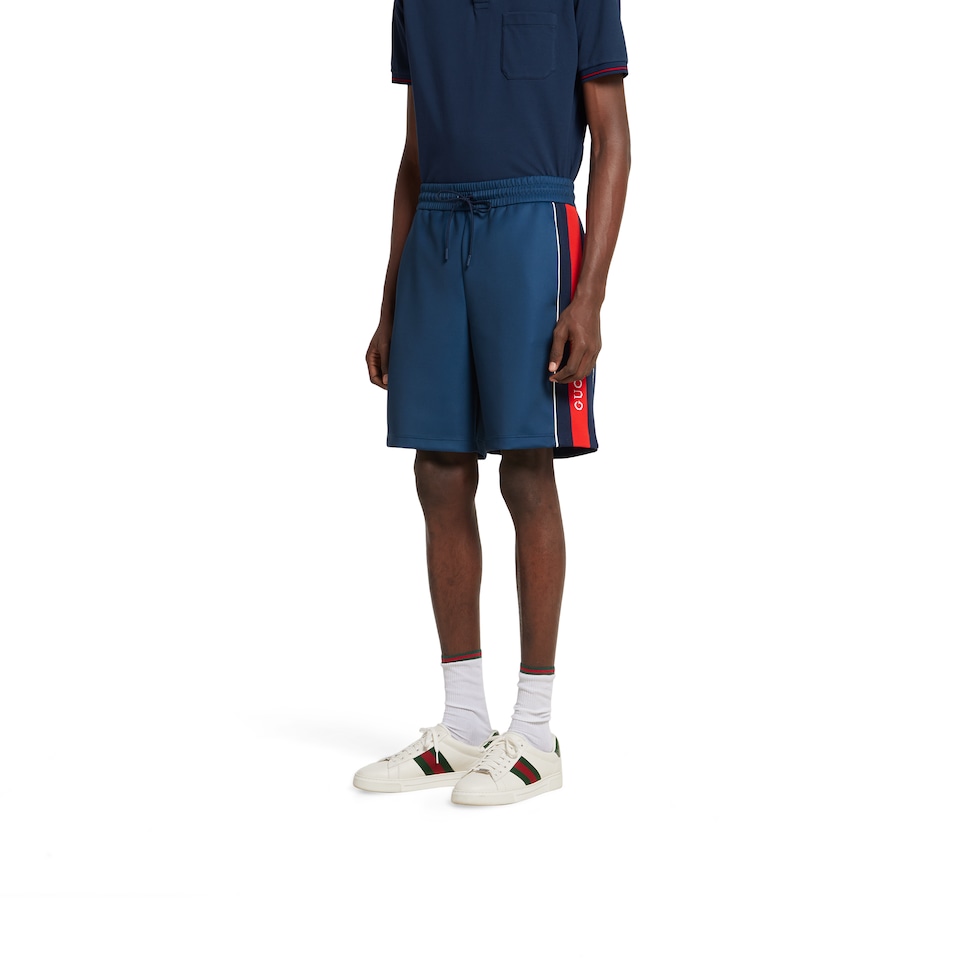 Neoprene shorts with Web in dark blue | GUCCI® US