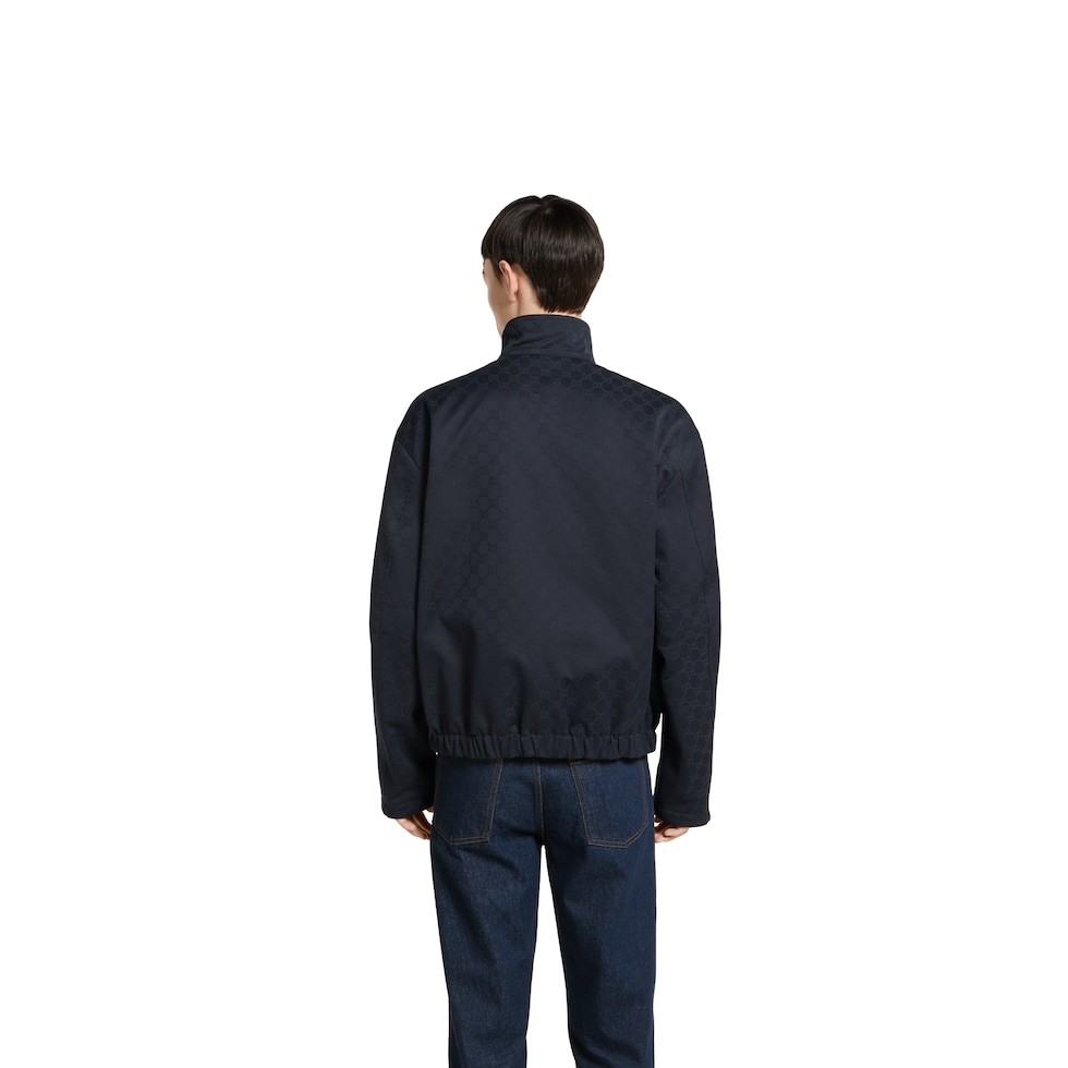 Reversible cotton gabardine zip jacket in dark blue and