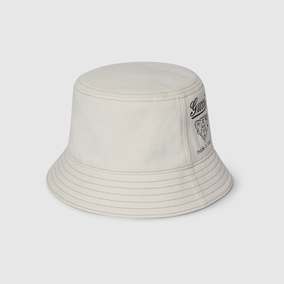 Printed cotton canvas bucket hat in white | GUCCI® US