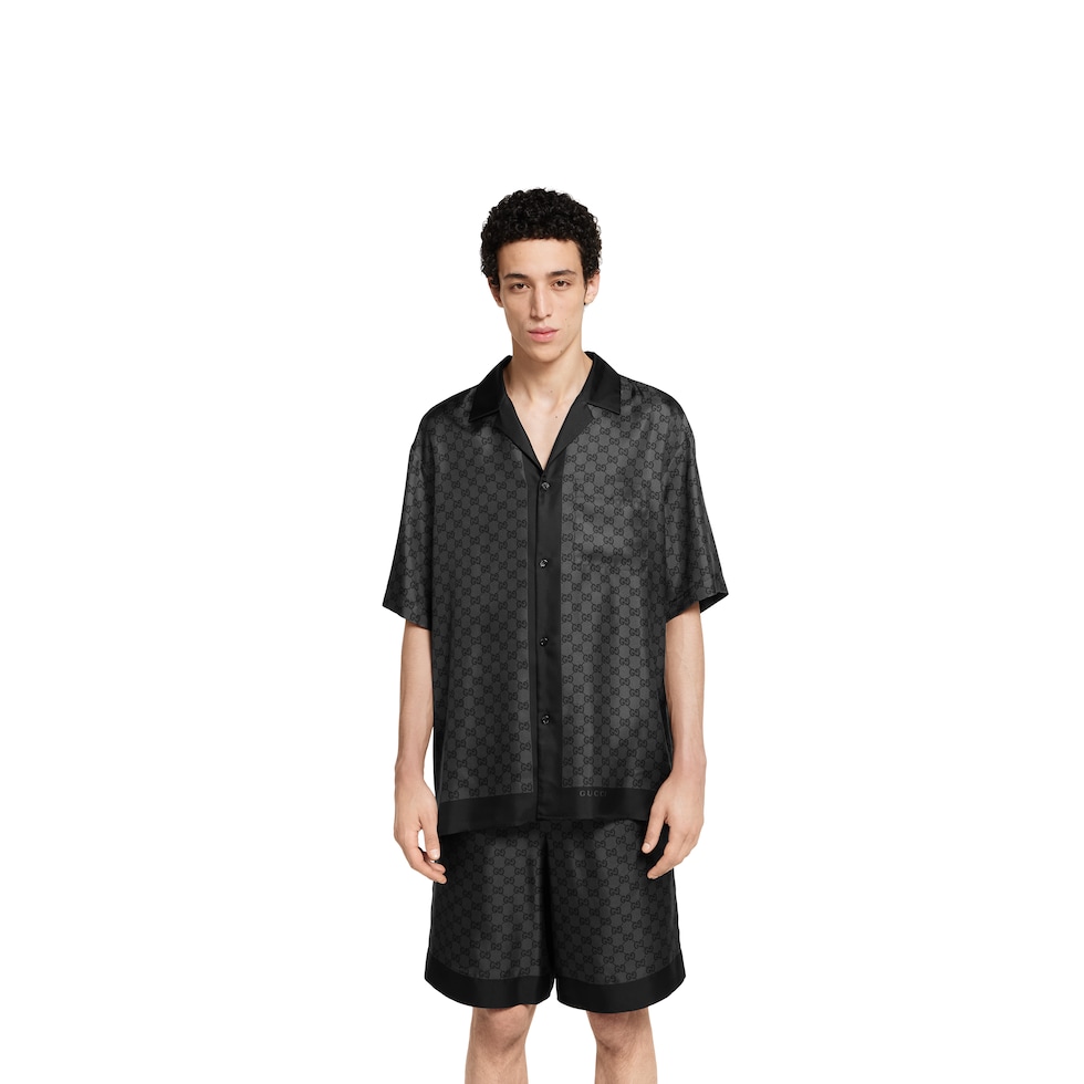 GG flannel overshirt in grey and dark grey | GUCCI® US