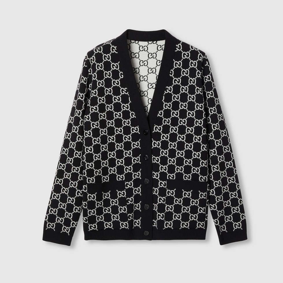 Reversible GG wool jacquard cardigan in black and white Reversible GG wool jacquard cardigan in black and white