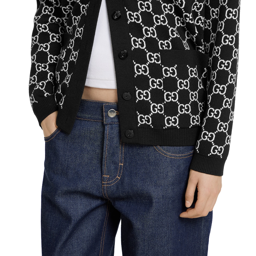 Reversible GG wool jacquard cardigan in black and white Reversible GG wool jacquard cardigan in black and white