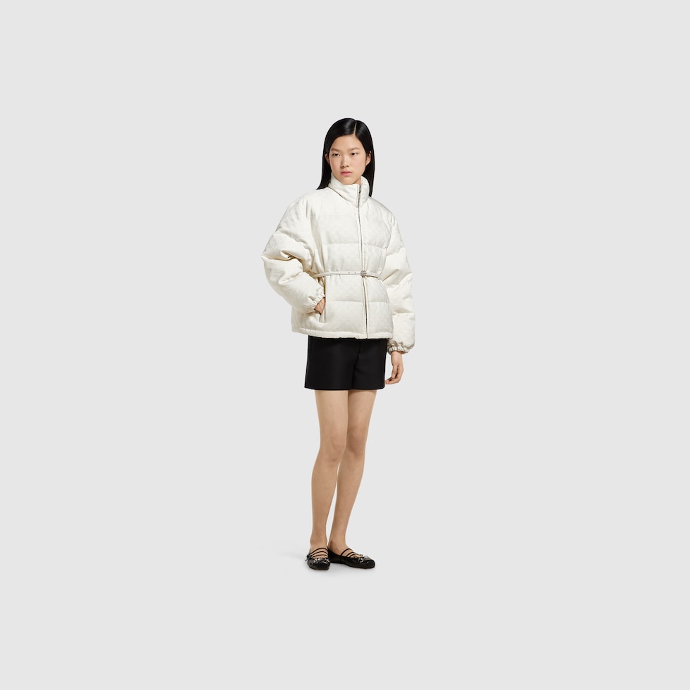 GUCCI　ホワイトGジャン ライダース風　size38 GG cotton canvas puffer jacket in off white | GUCCI® US