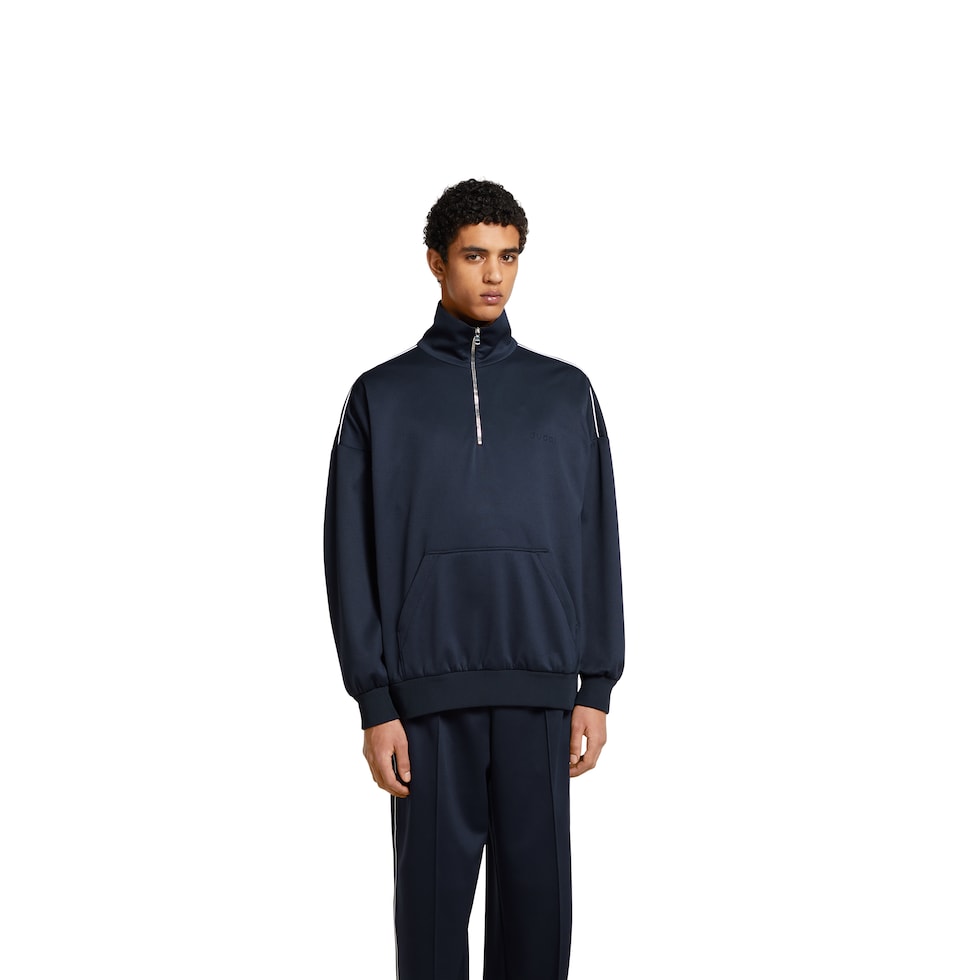 Technical jersey sweatshirt with embossed logo in navy