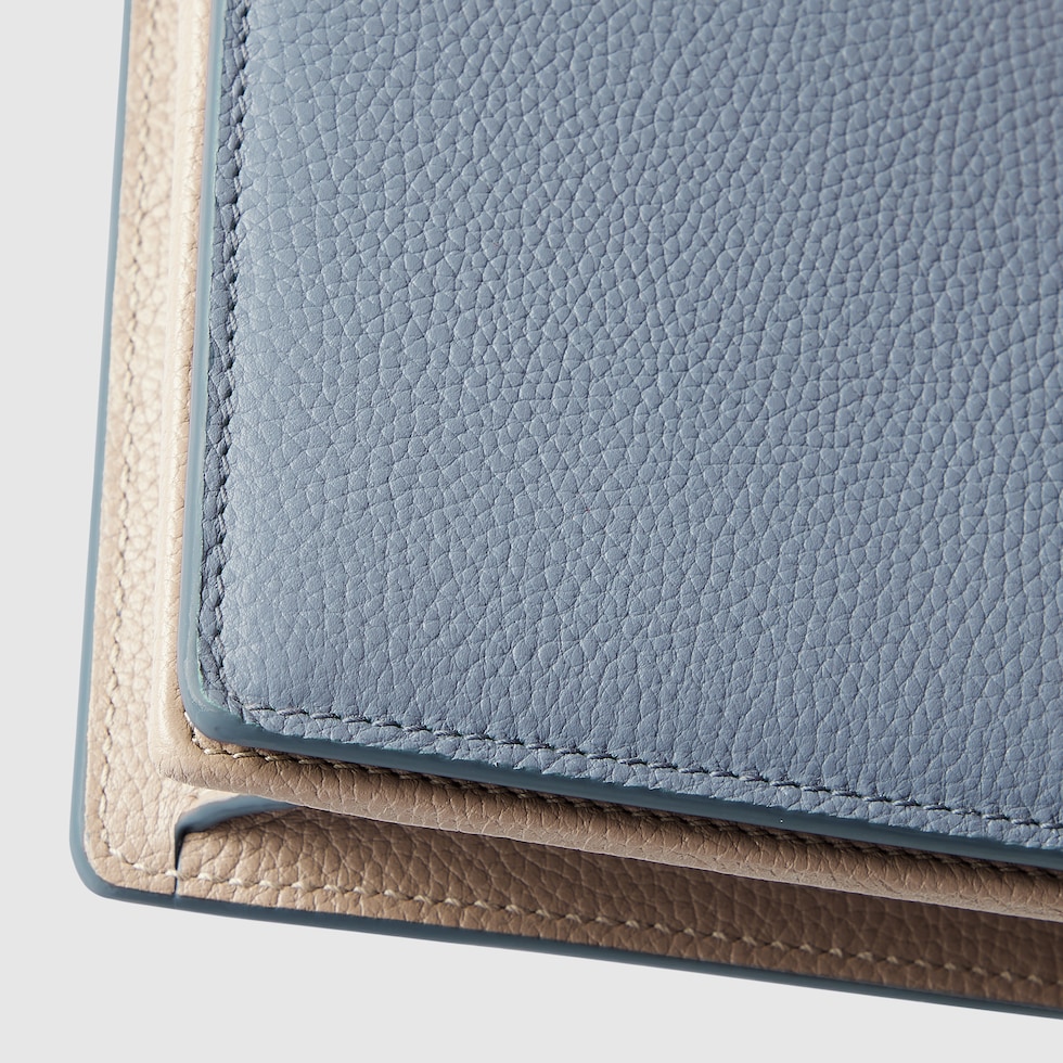 GUCCI 財布 チェーンウォレット トップハンドル ダブルG ダブルG チェーンウォレットライトブルー＆ベージュ レザー