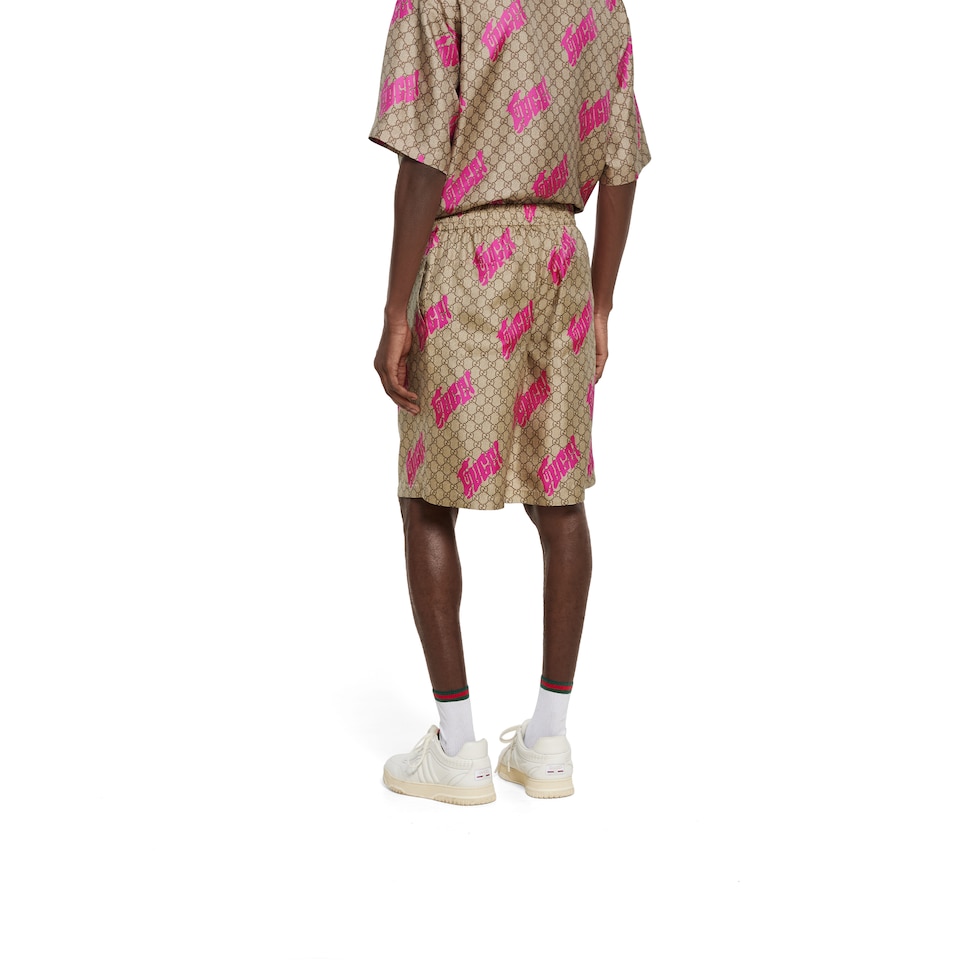 激安超安値 Printed silk twill shorts in beige, brown and fuchsia その他