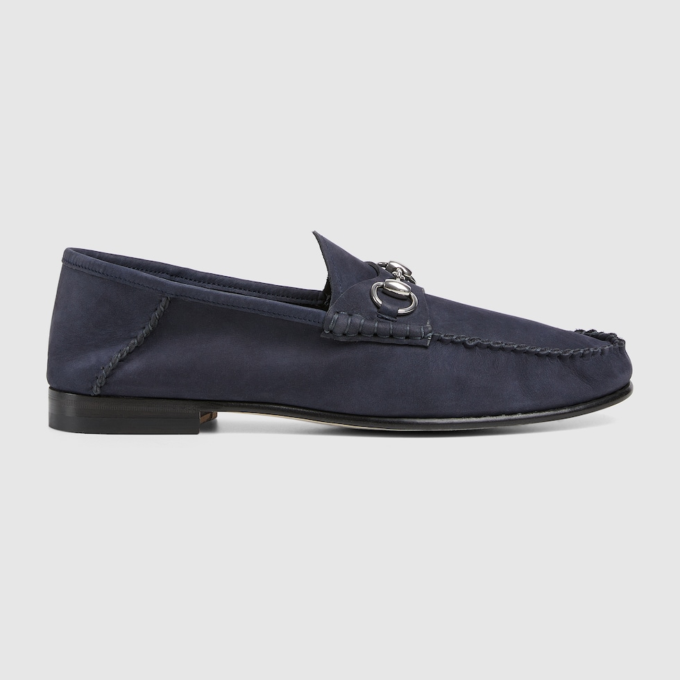 Mocassino Gigi uomo in pelle scamosciata blu scuro | GUCCI® IT