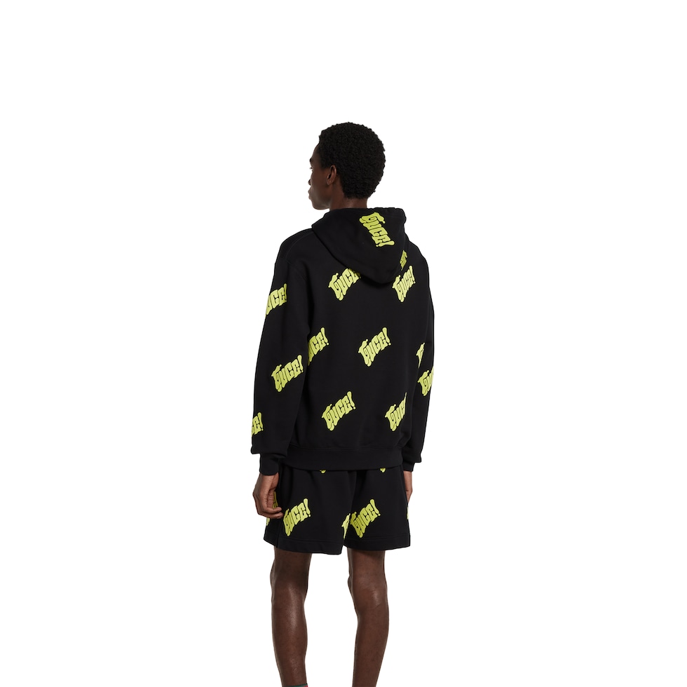 Embroidered cotton jersey sweatshirt in black and lime green