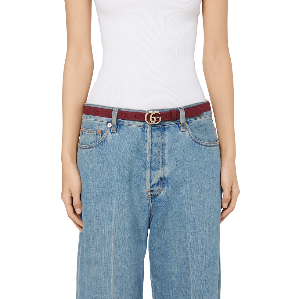 GG Marmont thin belt in Rosso Ancora red GG canvas | GUCCI® CA