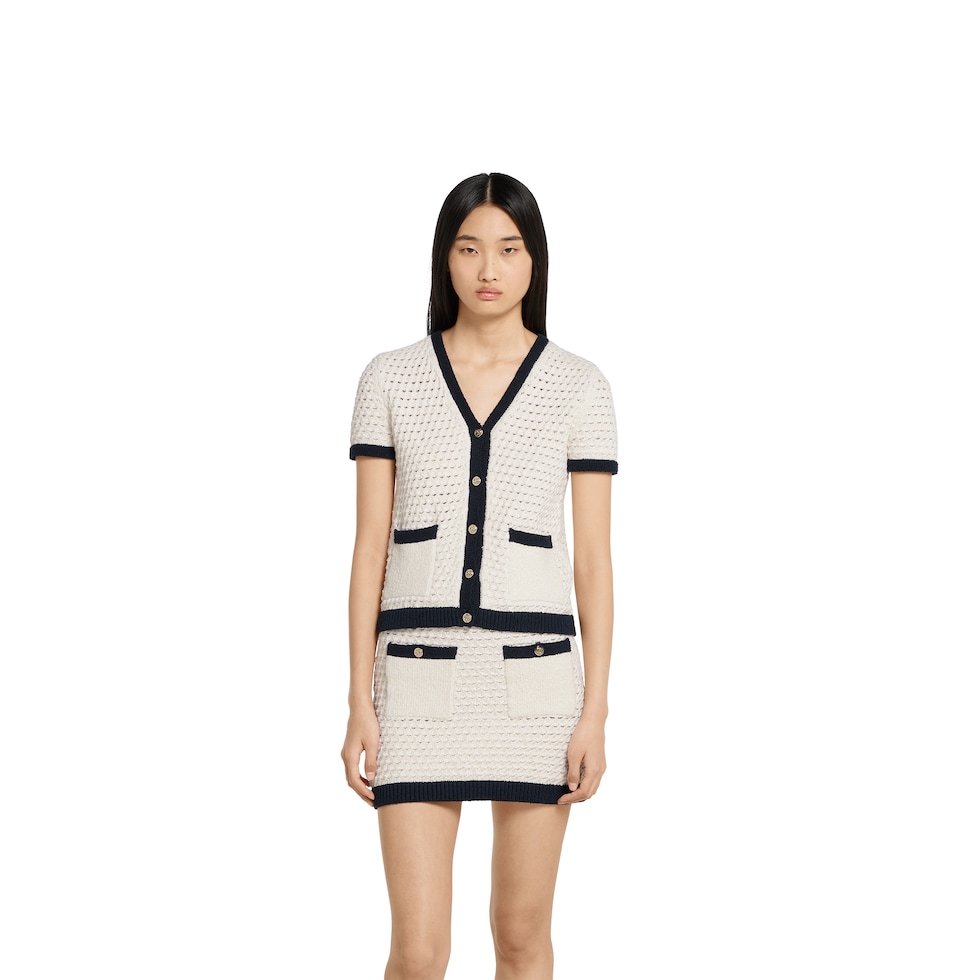 Fine cotton crochet cardigan in white and navy | GUCCI® US