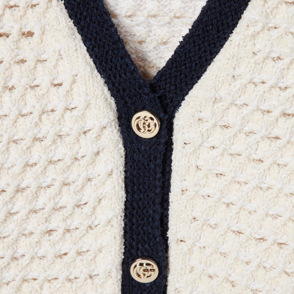 Fine cotton crochet cardigan in white and navy | GUCCI® US