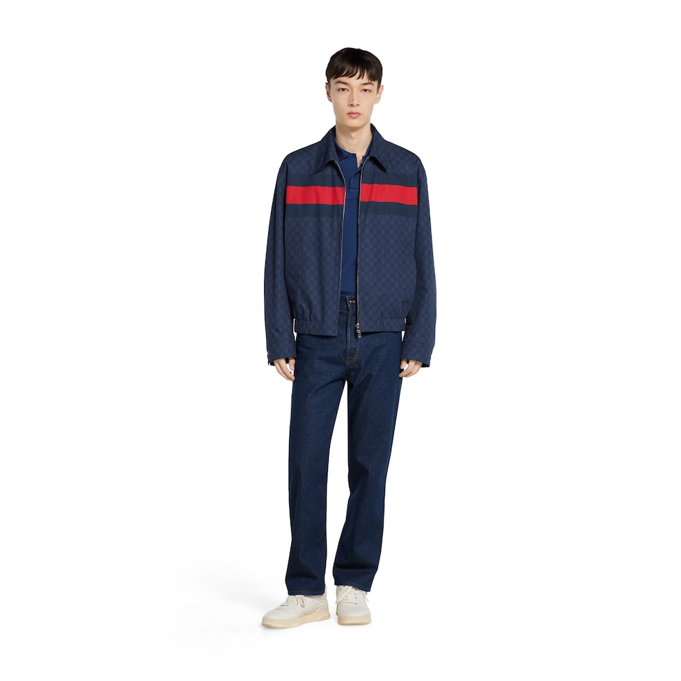 GG cotton poplin jacket with Web in blue | GUCCI® UK