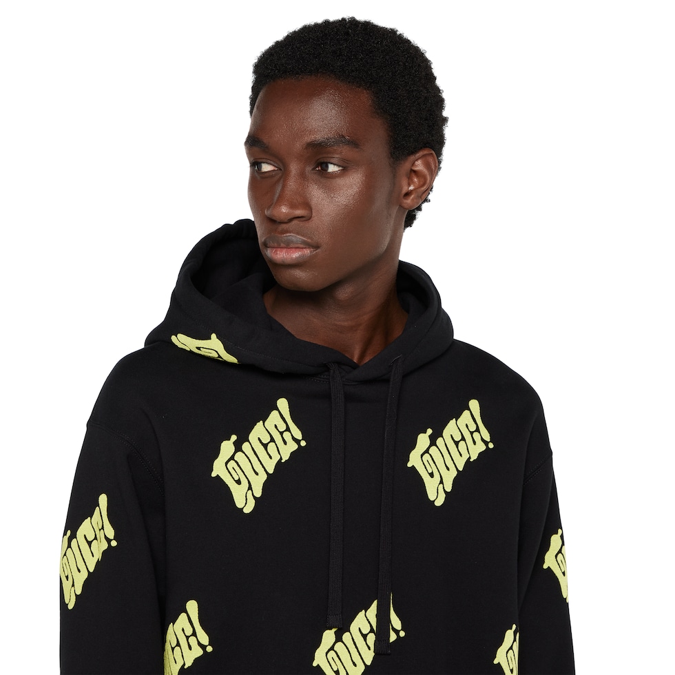 Embroidered cotton jersey sweatshirt in black and lime green