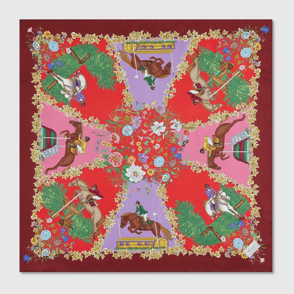 GUCCI グッチ ジョッキー柄 スカーフ マルチカラーホース 馬柄