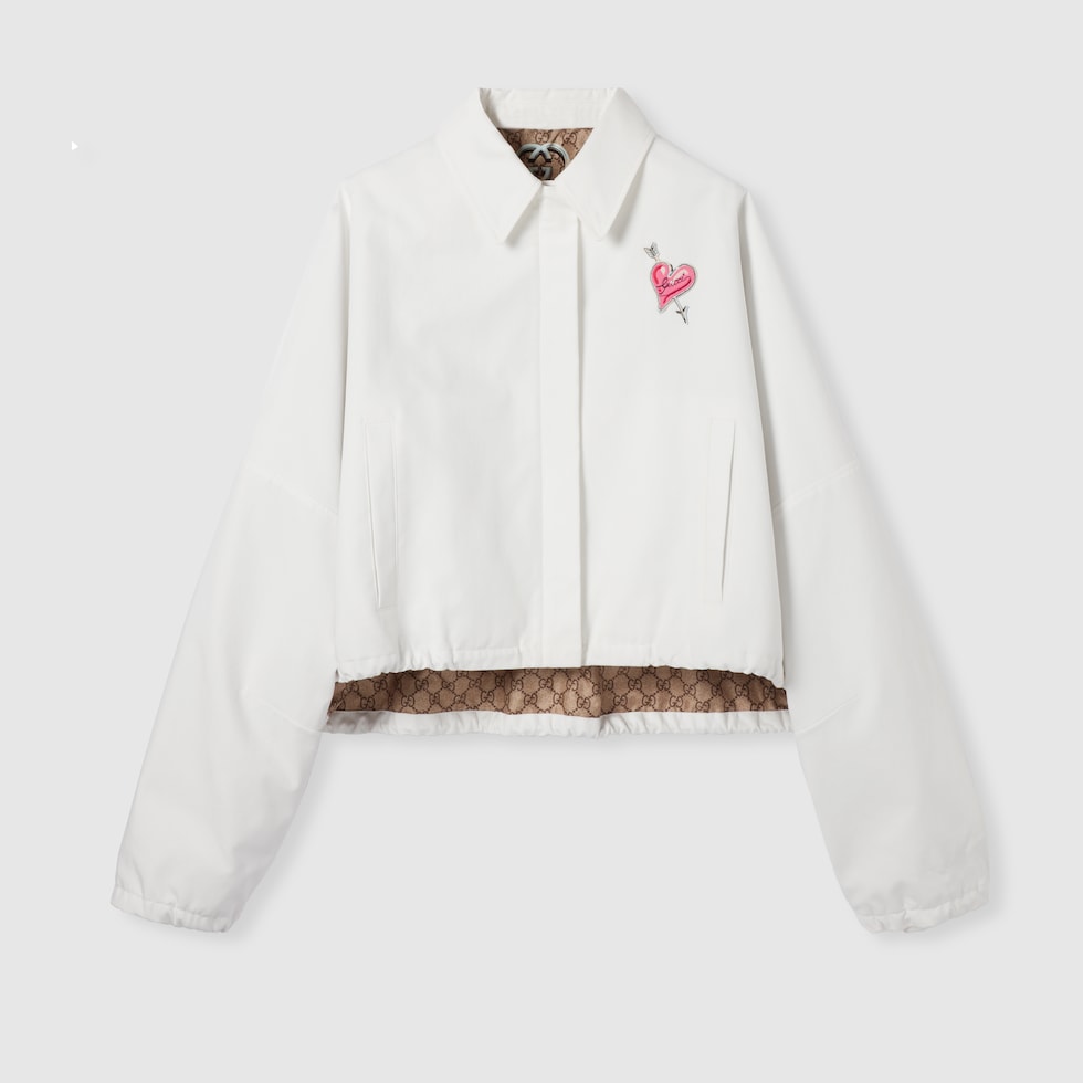 Cotton canvas jacket with patch in off white | GUCCI® US