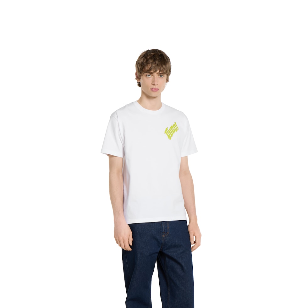 Cotton jersey T-shirt with Gucci logo in white | GUCCI® US