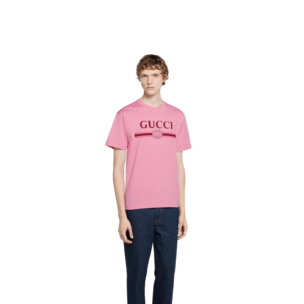 Cotton jersey T-shirt with print in pink | GUCCI® US