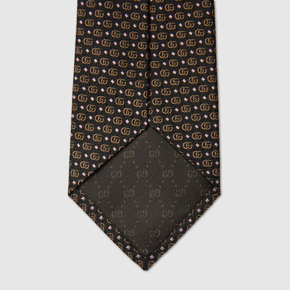Double G silk jacquard tie in dark brown | GUCCI® US