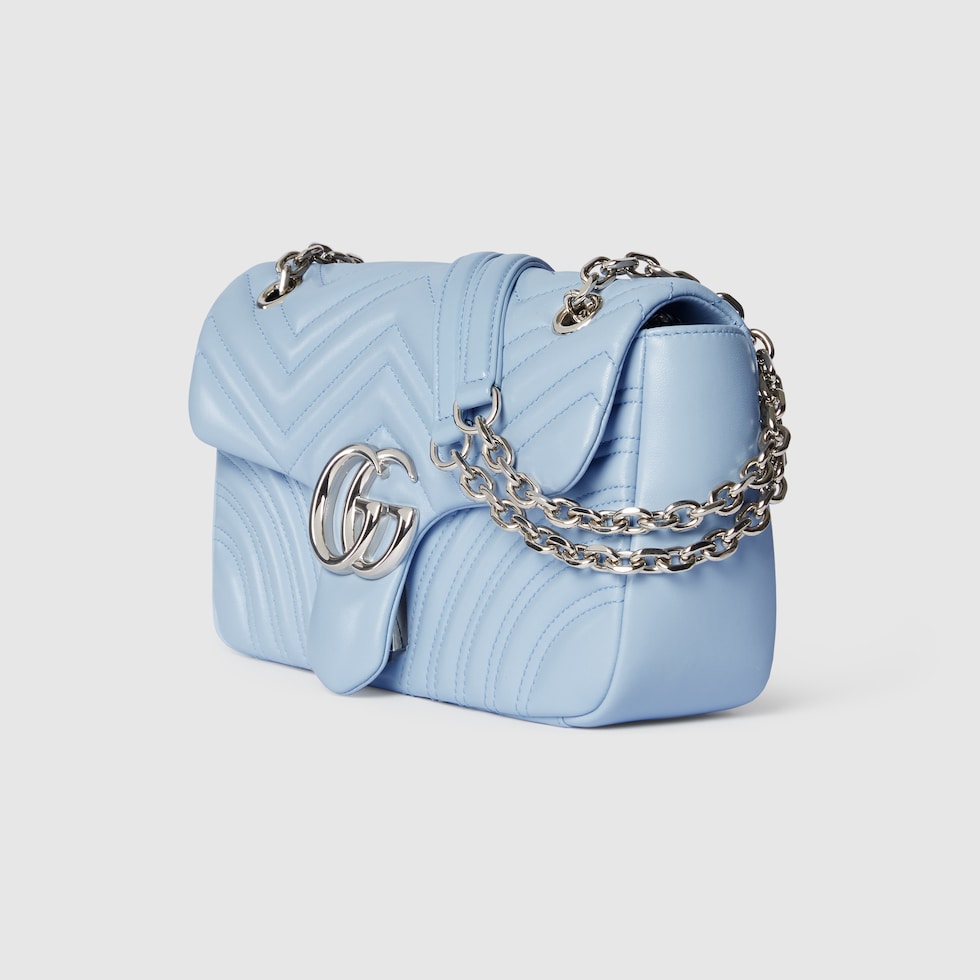 GG Marmont medium shoulder bag in light blue leather | GUCCI® US