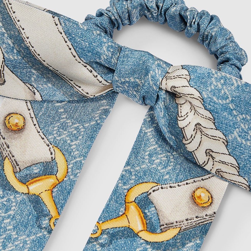 GUCCI ホースビットプリント シルクツイル シュシュ プリント シルクツイル シュシュライトブルー | GUCCI公式