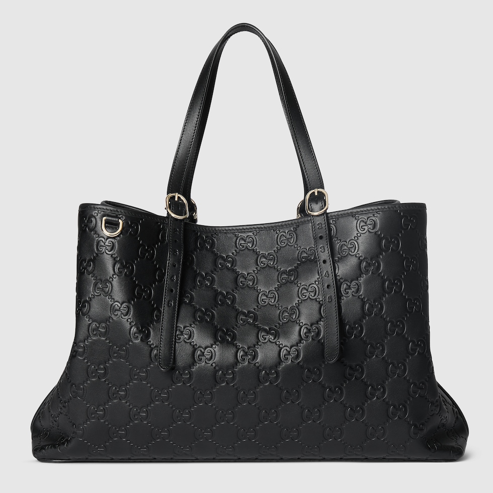 GGエンブレム〕ラージ トートバッグ ブラック レザー | GUCCI公式